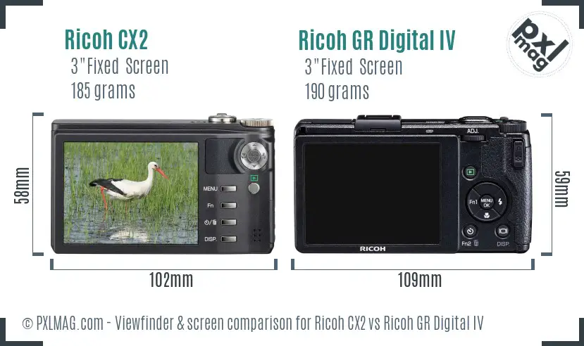 Ricoh CX2 vs Ricoh GR Digital IV Screen and Viewfinder comparison