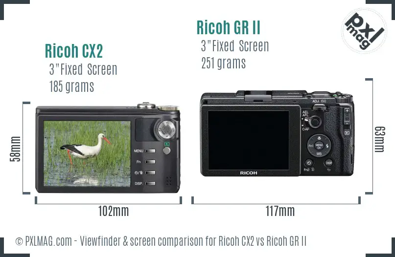 Ricoh CX2 vs Ricoh GR II Screen and Viewfinder comparison