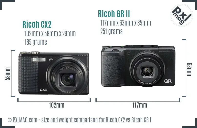 Ricoh CX2 vs Ricoh GR II size comparison