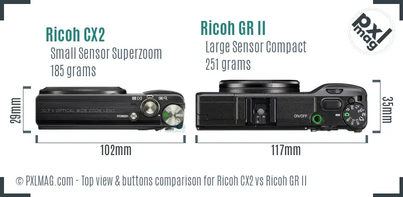 Ricoh CX2 vs Ricoh GR II top view buttons comparison