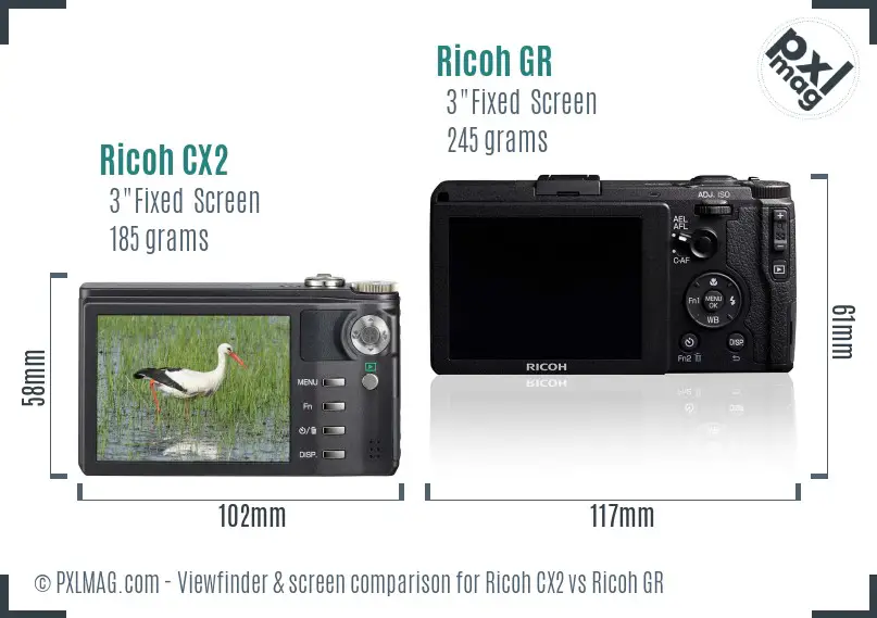 Ricoh CX2 vs Ricoh GR Screen and Viewfinder comparison