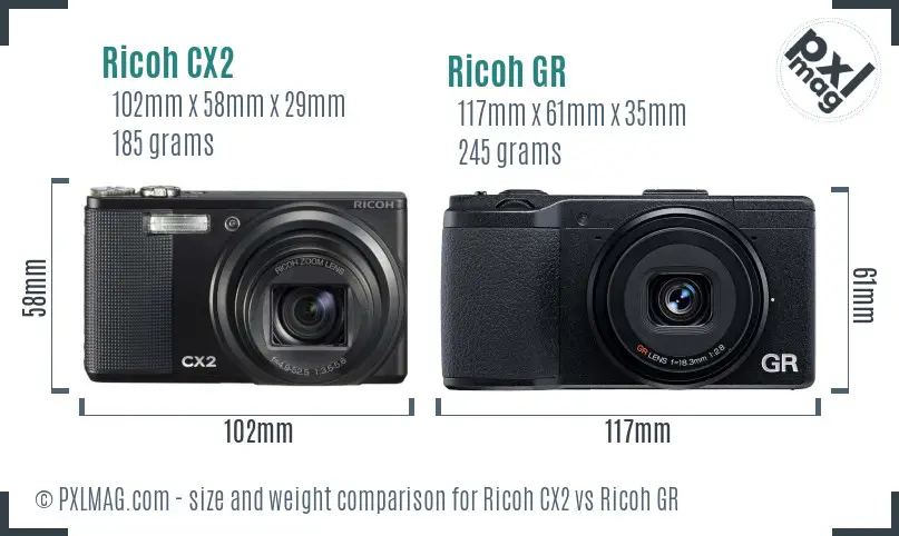Ricoh CX2 vs Ricoh GR size comparison