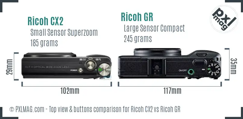 Ricoh CX2 vs Ricoh GR top view buttons comparison