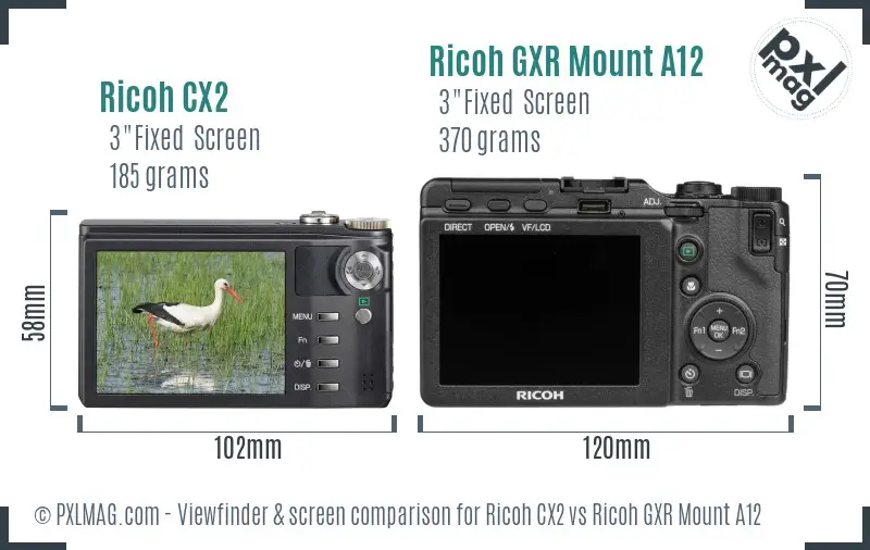 Ricoh CX2 vs Ricoh GXR Mount A12 Screen and Viewfinder comparison