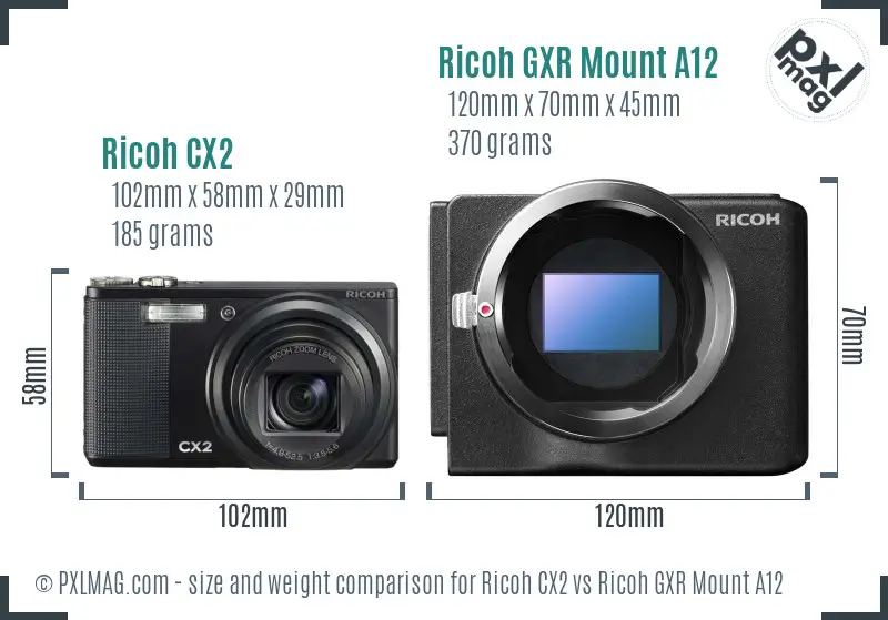 Ricoh CX2 vs Ricoh GXR Mount A12 size comparison