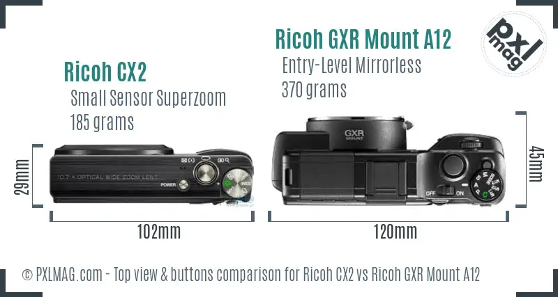Ricoh CX2 vs Ricoh GXR Mount A12 top view buttons comparison