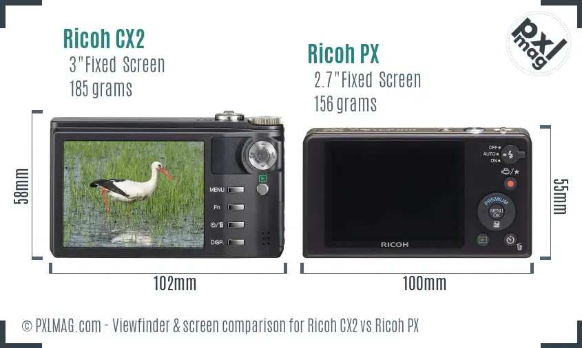 Ricoh CX2 vs Ricoh PX Screen and Viewfinder comparison