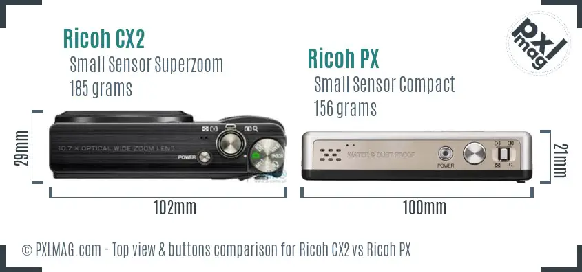 Ricoh CX2 vs Ricoh PX top view buttons comparison