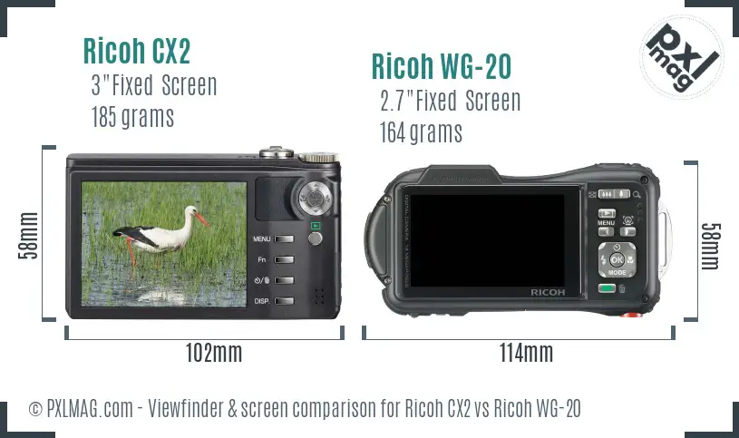 Ricoh CX2 vs Ricoh WG-20 Screen and Viewfinder comparison