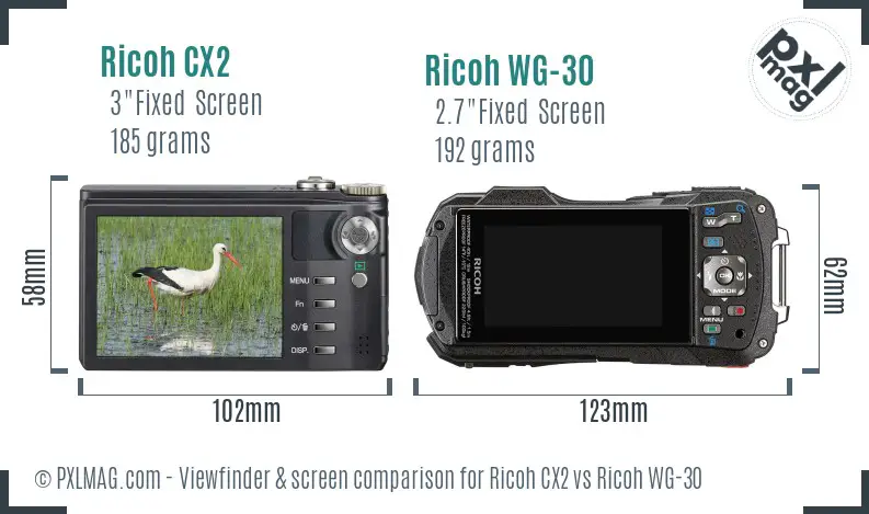 Ricoh CX2 vs Ricoh WG-30 Screen and Viewfinder comparison