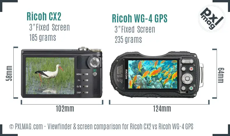 Ricoh CX2 vs Ricoh WG-4 GPS Screen and Viewfinder comparison
