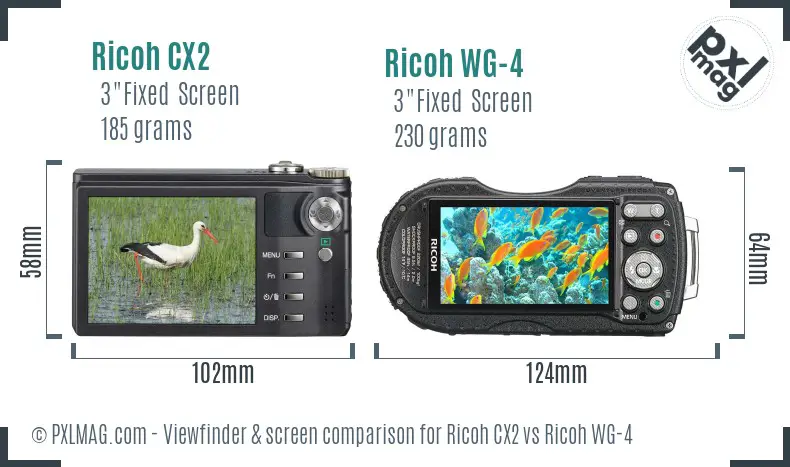 Ricoh CX2 vs Ricoh WG-4 Screen and Viewfinder comparison