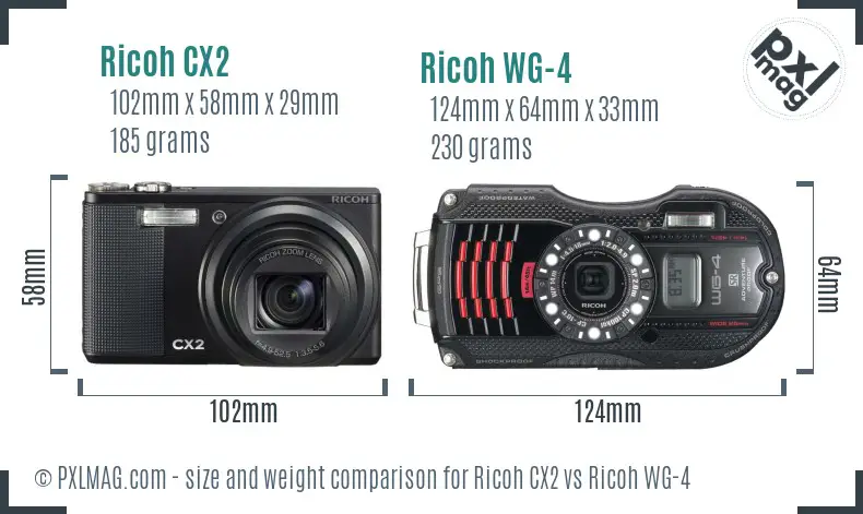 Ricoh CX2 vs Ricoh WG-4 size comparison