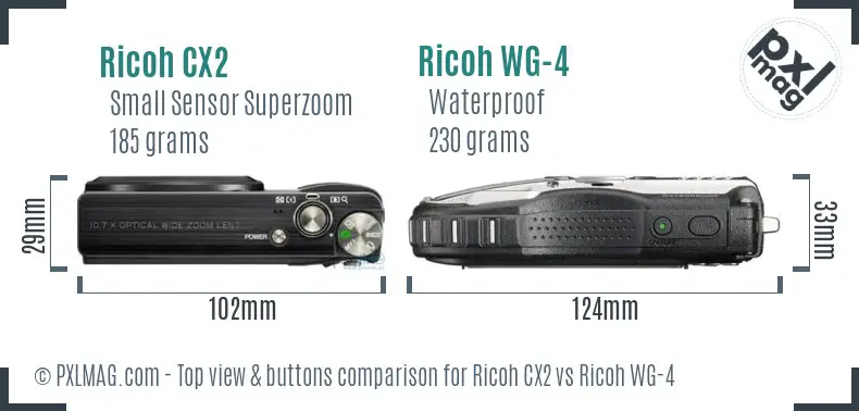 Ricoh CX2 vs Ricoh WG-4 top view buttons comparison