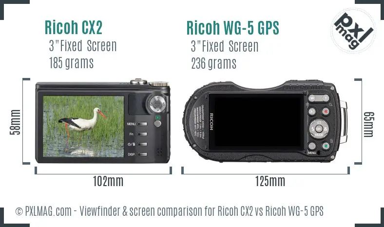 Ricoh CX2 vs Ricoh WG-5 GPS Screen and Viewfinder comparison