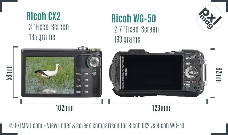 Ricoh CX2 vs Ricoh WG-50 Screen and Viewfinder comparison