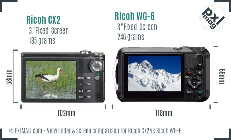 Ricoh CX2 vs Ricoh WG-6 Screen and Viewfinder comparison