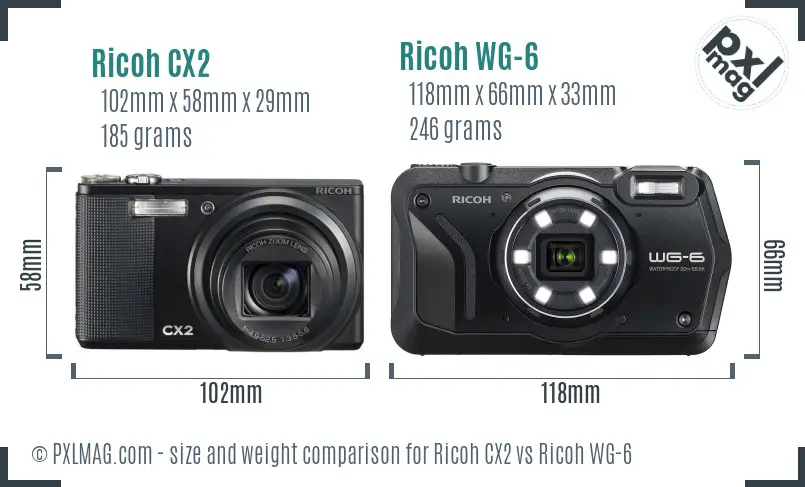 Ricoh CX2 vs Ricoh WG-6 size comparison