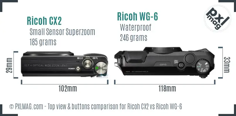 Ricoh CX2 vs Ricoh WG-6 top view buttons comparison