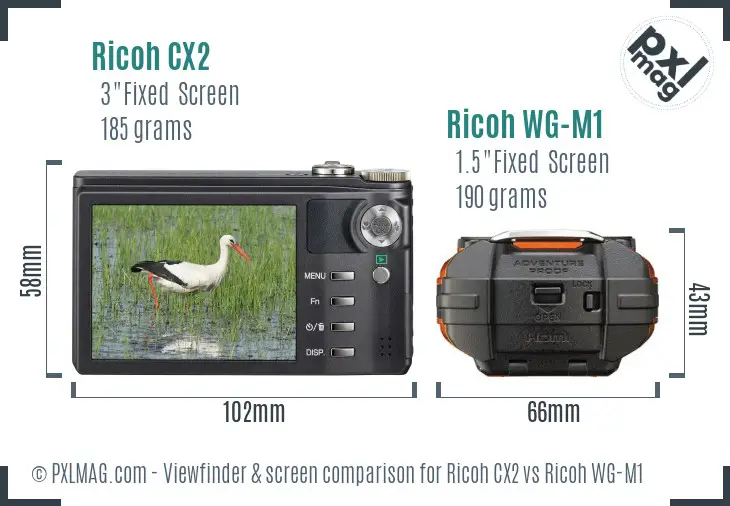 Ricoh CX2 vs Ricoh WG-M1 Screen and Viewfinder comparison