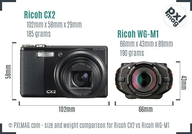 Ricoh CX2 vs Ricoh WG-M1 size comparison