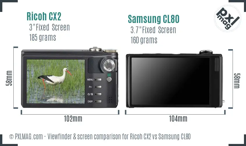 Ricoh CX2 vs Samsung CL80 Screen and Viewfinder comparison