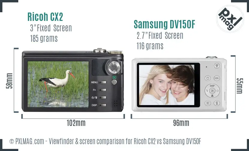 Ricoh CX2 vs Samsung DV150F Screen and Viewfinder comparison