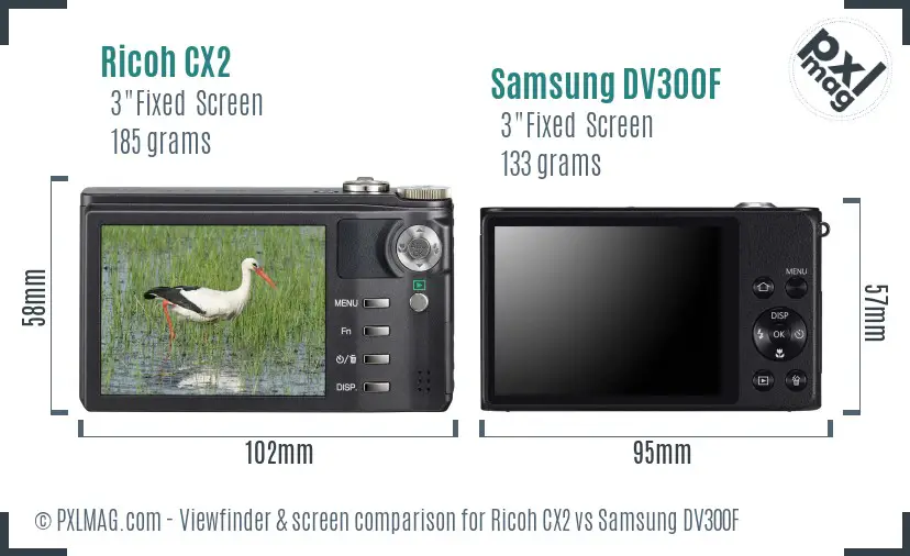 Ricoh CX2 vs Samsung DV300F Screen and Viewfinder comparison