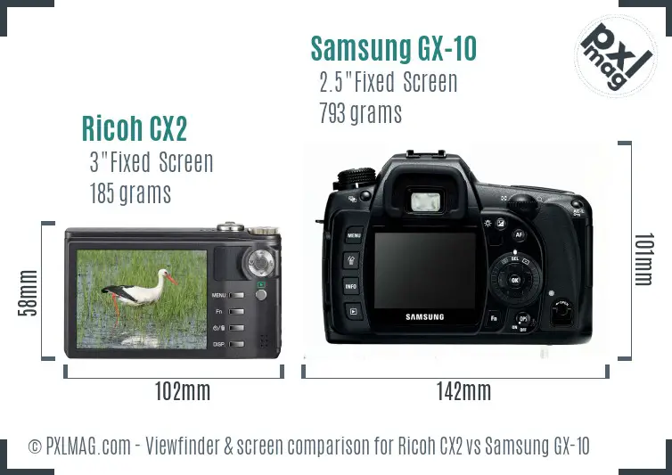 Ricoh CX2 vs Samsung GX-10 Screen and Viewfinder comparison