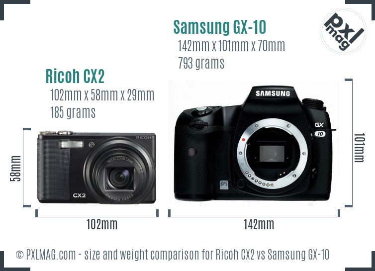 Ricoh CX2 vs Samsung GX-10 size comparison