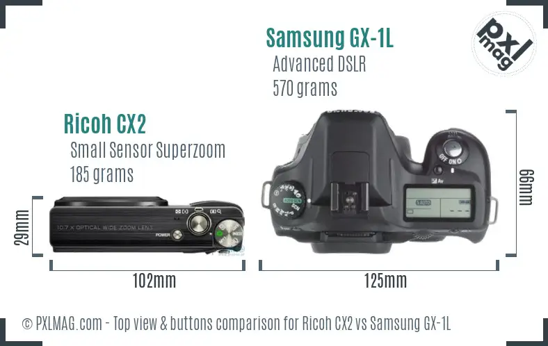 Ricoh CX2 vs Samsung GX-1L top view buttons comparison