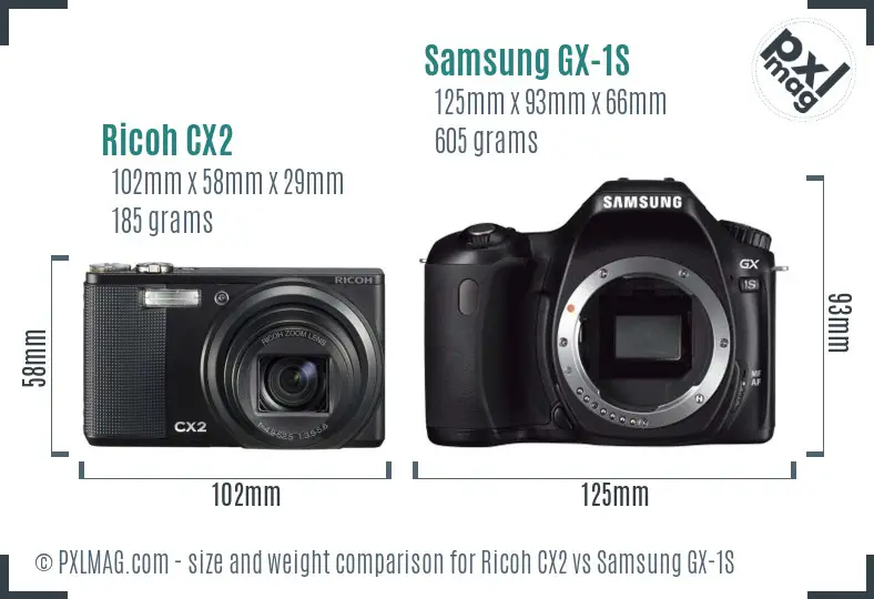 Ricoh CX2 vs Samsung GX-1S size comparison