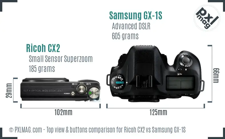 Ricoh CX2 vs Samsung GX-1S top view buttons comparison