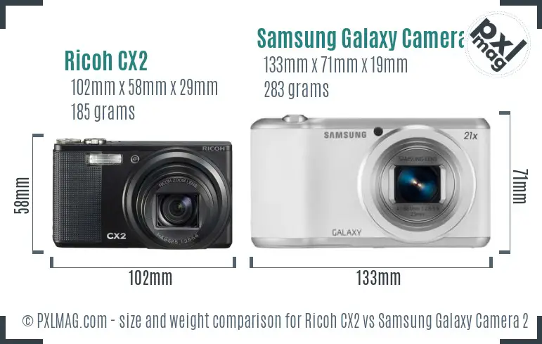 Ricoh CX2 vs Samsung Galaxy Camera 2 size comparison