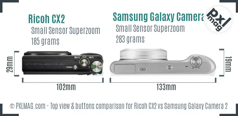 Ricoh CX2 vs Samsung Galaxy Camera 2 top view buttons comparison