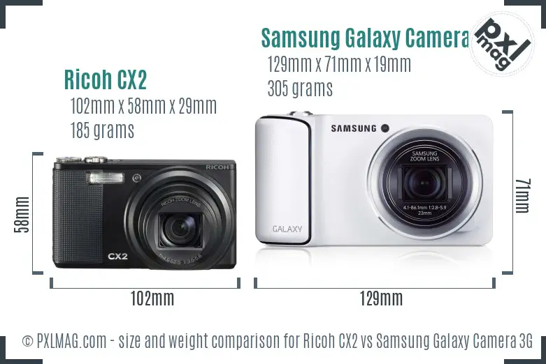 Ricoh CX2 vs Samsung Galaxy Camera 3G size comparison