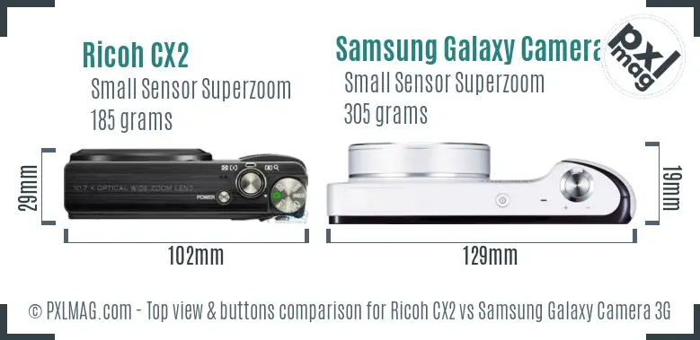 Ricoh CX2 vs Samsung Galaxy Camera 3G top view buttons comparison