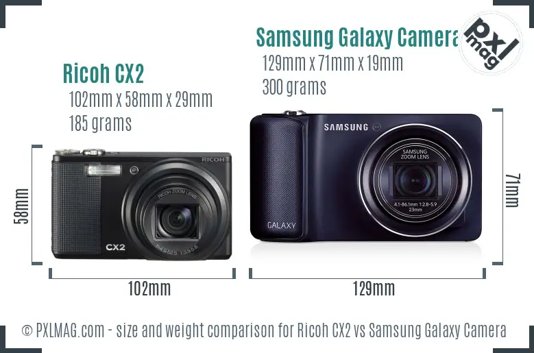 Ricoh CX2 vs Samsung Galaxy Camera size comparison