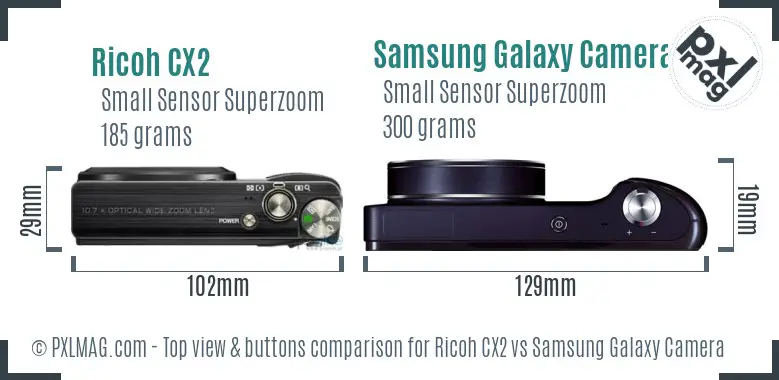 Ricoh CX2 vs Samsung Galaxy Camera top view buttons comparison