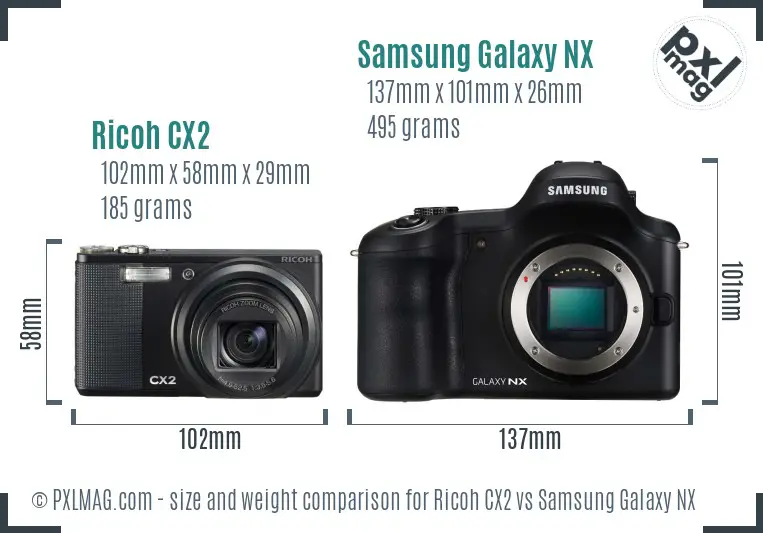 Ricoh CX2 vs Samsung Galaxy NX size comparison