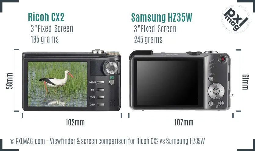 Ricoh CX2 vs Samsung HZ35W Screen and Viewfinder comparison