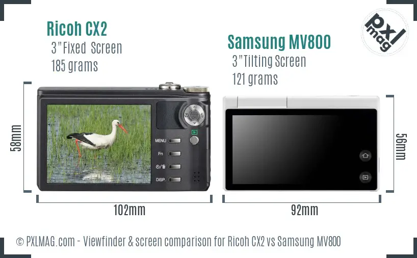 Ricoh CX2 vs Samsung MV800 Screen and Viewfinder comparison