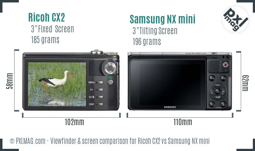Ricoh CX2 vs Samsung NX mini Screen and Viewfinder comparison