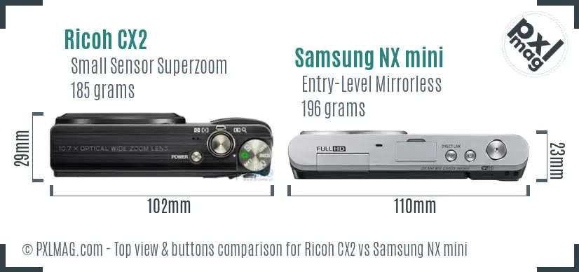 Ricoh CX2 vs Samsung NX mini top view buttons comparison