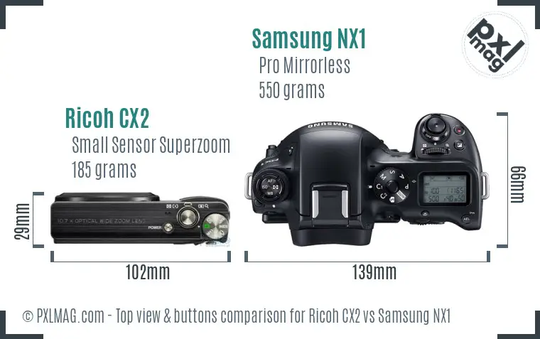 Ricoh CX2 vs Samsung NX1 top view buttons comparison