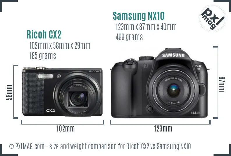 Ricoh CX2 vs Samsung NX10 size comparison