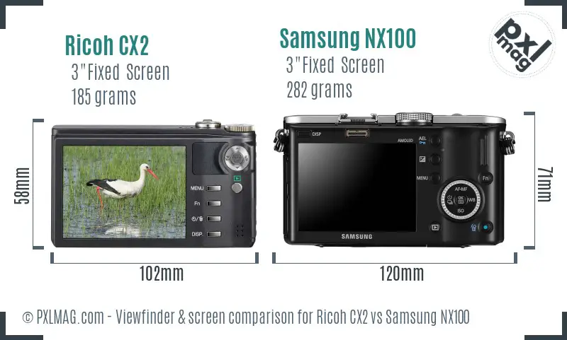 Ricoh CX2 vs Samsung NX100 Screen and Viewfinder comparison