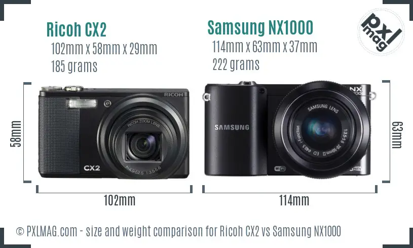 Ricoh CX2 vs Samsung NX1000 size comparison