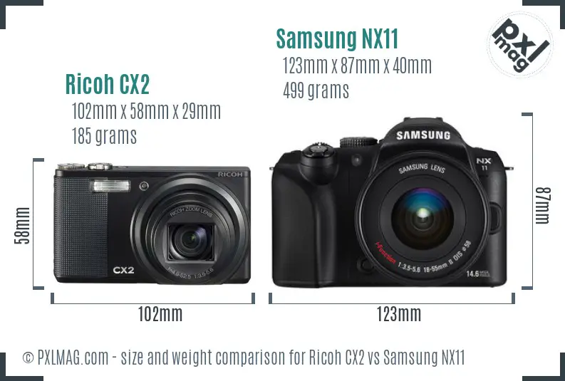 Ricoh CX2 vs Samsung NX11 size comparison