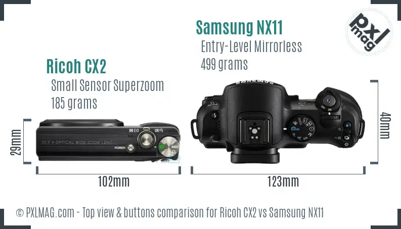 Ricoh CX2 vs Samsung NX11 top view buttons comparison